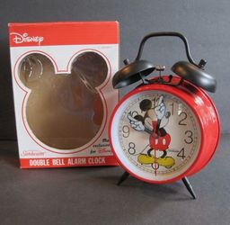Vintage Sunbeam Disney Mickey Mouse Double Bell Alarm Clock in Original Box