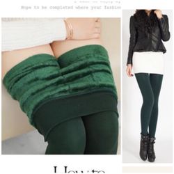 Green Fleece lined super soft thermal leggings.