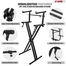 BRAND NEW 5CORE 2 TIER KEYBOARD STAND DOUBLE STAND COMPATIBLE TO ALL KEYBOARDS