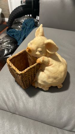 Pig with Basket Resin Figurine