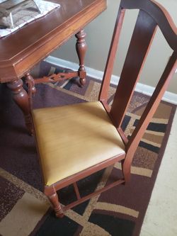 Antique Wood Table With Casters & 6 Chairs