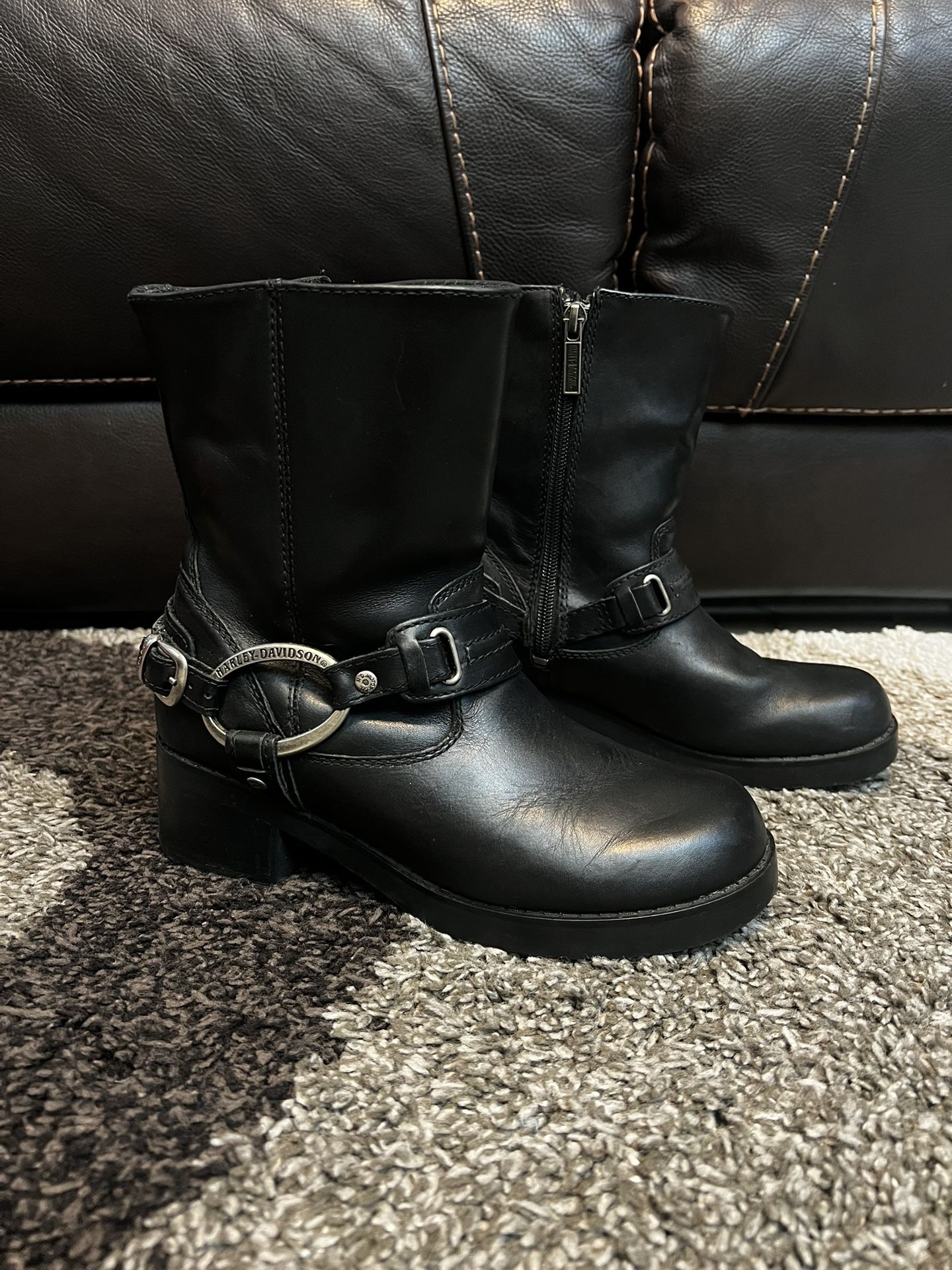 Women’s Harley Davidson Black Leather Ankle Riding Boots Size 6.5