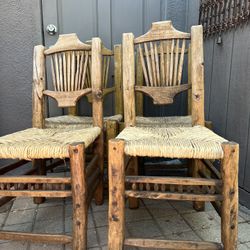 4 Rustic Mexico Inspired Carved Wood Chairs