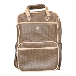 Guess Mocha Brown Lottie Monogram Print Travel Diaper Bag Backpack