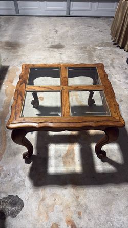 Oak Coffee Table with Glass Top Panels
