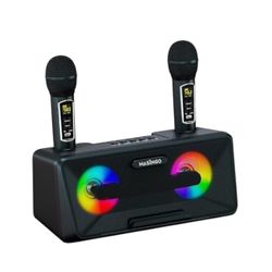 (NEW) MASINGO Karaoke Machine with 2 Wireless Microphones Portable Bluetooth Singing Speaker, Colorful LED Lights, PA System, Lyrics Display Phone Hol
