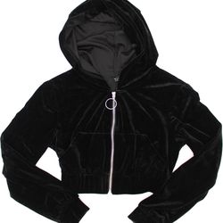 Shein Black Velour Cropped Zip Sweatshirt XS