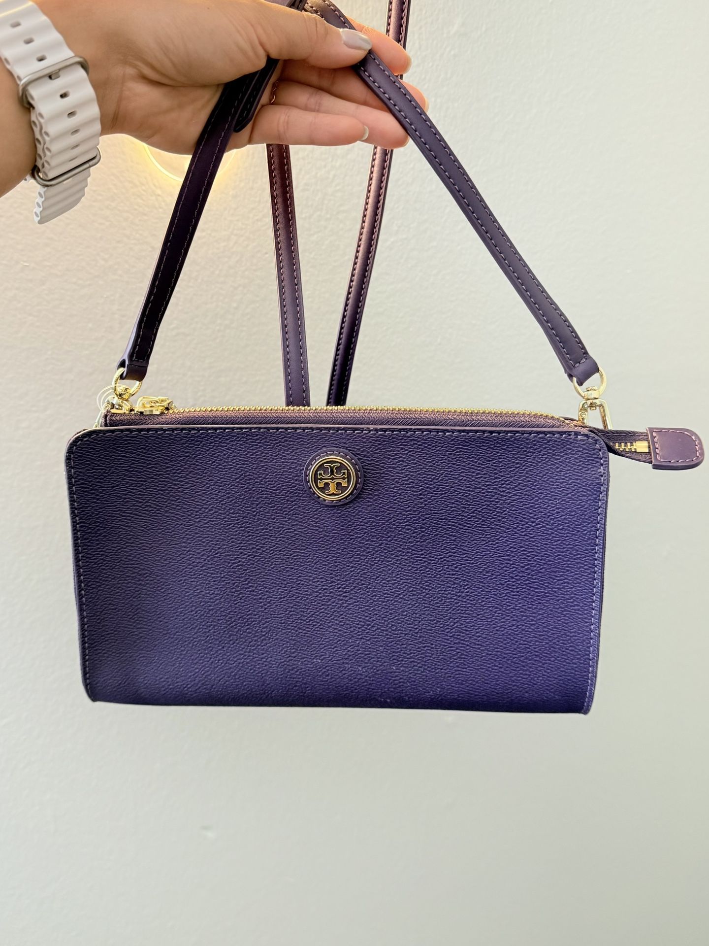 NEW Tory Burch Deep Purple Wristlet Clutch Crossbody
