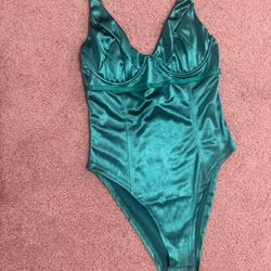 New Small Green Satin Stretchy Bodysuit Lingerie Festival Cosplay 