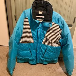 Vintage 1980s White Stag Skiwear Puffer Blue Striped Down Ski Coat Large Mens 