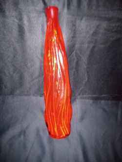 Mid-century Modern art glass blown glass bottle with what looks like a wood grain pattern on the outside 20in tall