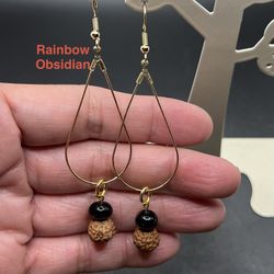 Rudraksha & Rainbow Obsidian Genuine Handmade Earrings