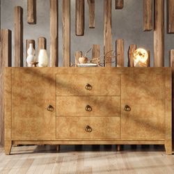 60" Modern High Gloss Burl Sideboard cabinet dresser with Adjustable Shelves, Yellow . In box , needs to be assembled