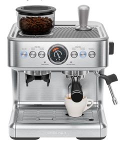 Chefman Crema Supreme 15 Bar Espresso Machine with Milk Frother, Stainless Steel