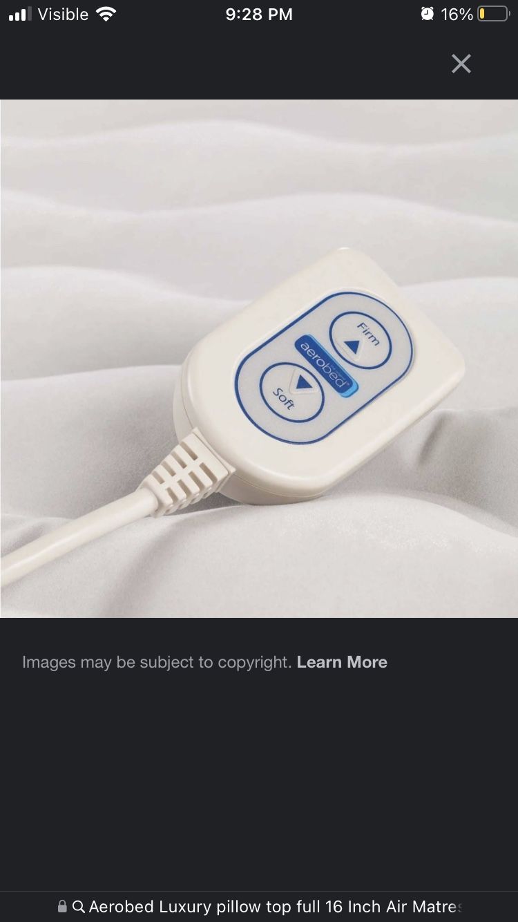 Air bed. Aerobed Luxury pillow top full 16 Inch Air Matress in White