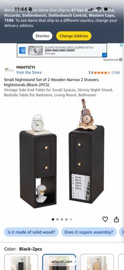 Small Black Wooden Nightstand Set of 2