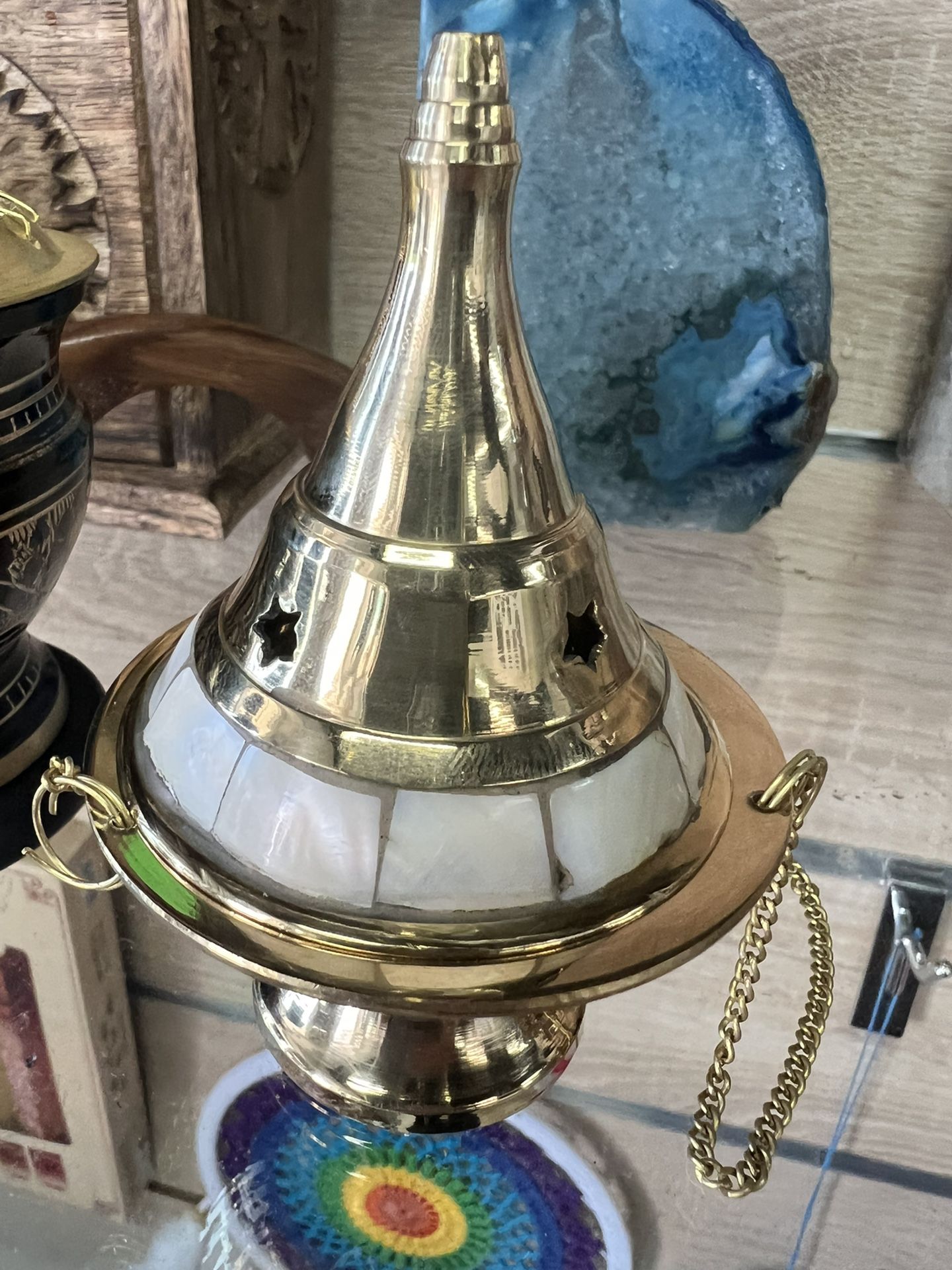 Brass Hanging Burner Pearl Stone