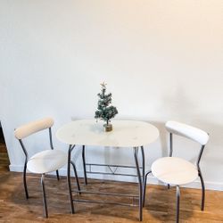 3 Piece Dining Set (Space Saving) with White Glass Top Table and White Vinyl Padded Chairs