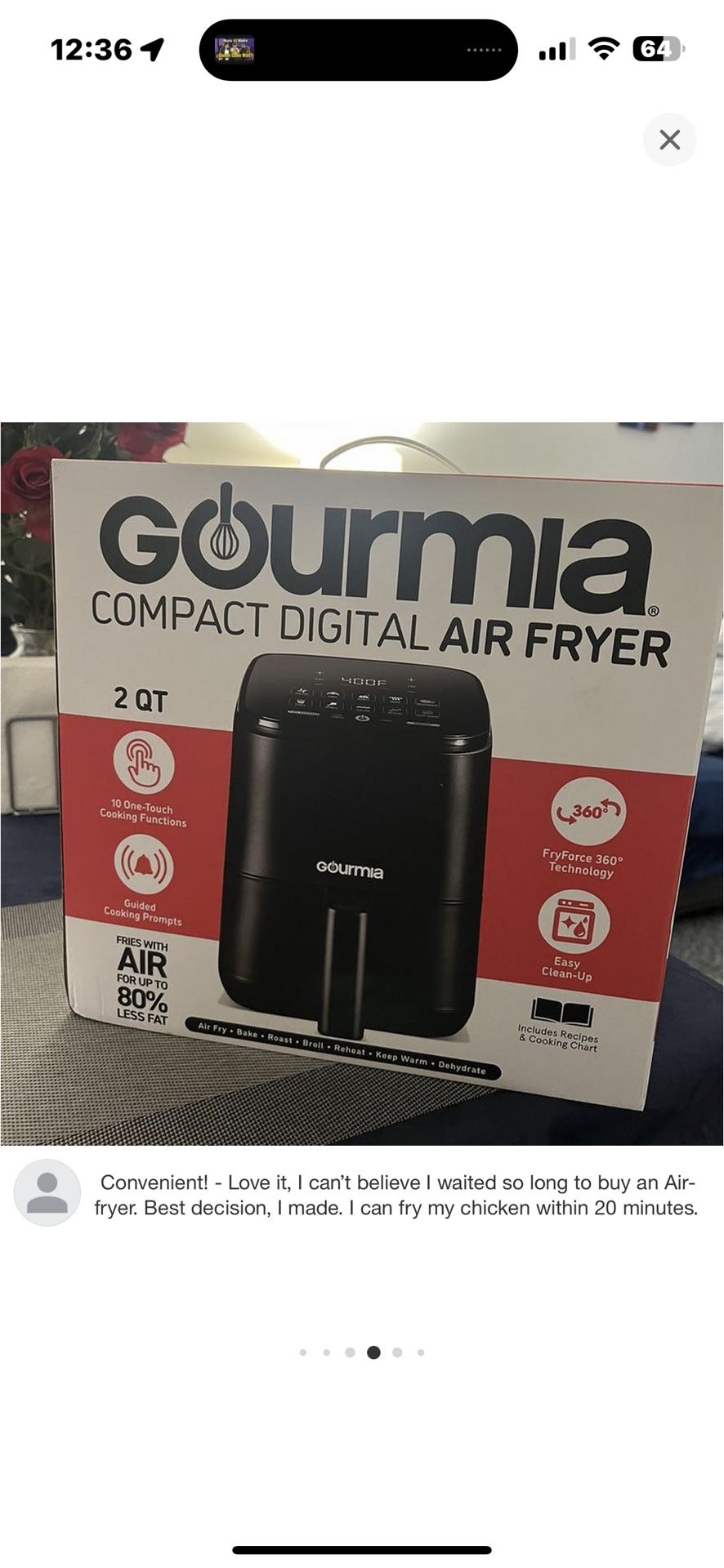 Gourmia 2qt Small Digital Air Fryer With 10 Presets & Guided Cooking. New 