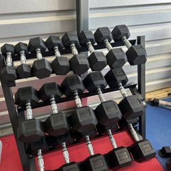 New pair of 5,10,15,20,25,35,40,45, 50lb rubber dumbbells + rack. All new in box 📦 $565