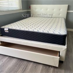 Queen White Platform Bed With Ortho Mattress Included!!