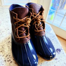 Brand New Women’s Sperry Top-Sider Saltwater Duck Boot- Brown Leather & Navy