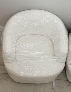 White Swivel Boucle Barrel Accent Chairs