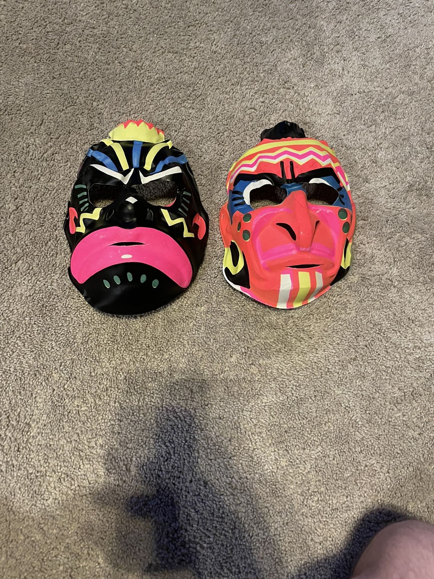 Vintage Vacuform Halloween Masks Set Of 2 (Native American And African Tribal)