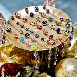 HOLIDAY SEASON GIFTS 🎁🎄🧿, Beautiful evil eye bracelets for babies & ladies 14K REAL YELLOW GOLD.