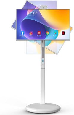 Portable TV 32" 1080P 8GB RAM and 128GB ROM Touch Screen Monitor on Wheels, Android OS 13 Built-in Battery 8H Video Play Time, Full Rotation Rolling T