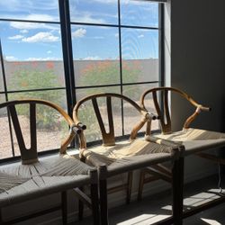 Set Of 4 Vintage woven Rope And Wood Dining Chairs High End / Mid Century Style 