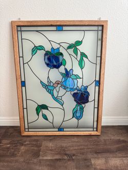 Stained Glass Hummingbird Panel with Wood Frame