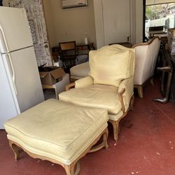 Leather Deep Pocket Wing Chair and Ottoman