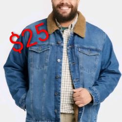 Men's Jacket Faux Shearling Lined Denim Trucker Jacket - Goodfellow & Co Blue XL Christmas Gift