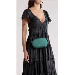 KATE SPADE NWT Glimmer Glitter Oval Camera Crossbody Bag Festive Teal