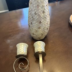 Capiz Shell  Vase And Wall Sconces