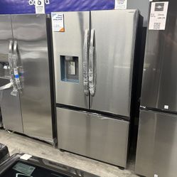 Samsung - 26 cu. ft. French Door Counter Depth Smart Refrigerator with Four Types of Ice - Stainless Steel 