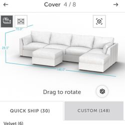 Lovesac Sky grey corded velvet - 6 seat/sides- New Sealed