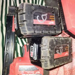 2 Milwaukee Batteries 5 Hr Big Red Barely,Used Also Have Dual Charger,As Seen In Photo 