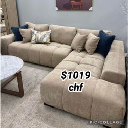 Upholstered Sectional Chaise Sofa Camel // January Sale !