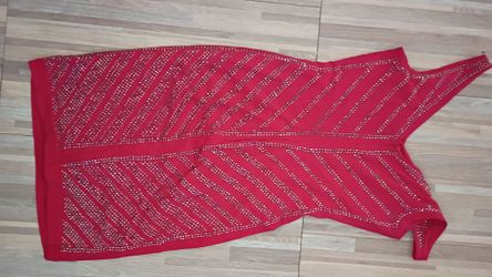 Red Bodycon Dress with Rhinestone Detail