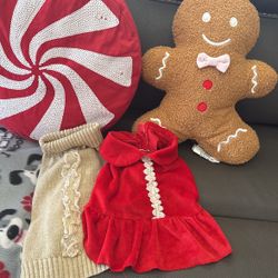 Christmas Gold Sweater N Red Dress For Dog 