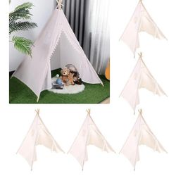 Windyun 6 Pcs Kids Teepee Tent Foldable Washable Indoor Outdoor for Boys Girls Toddler Boho Sleepovers Birthday Pajama Party Spa Supplies(71 Inch,Beig