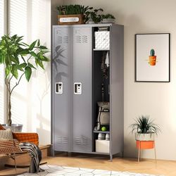 2496a $180  3 Doors Metal Storage Locker for Employee,72" Sports Staff Lockers Steel Tall Locker Cabinet with Shelves and Hooks Wide Clothes Cabinets 