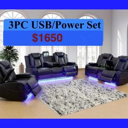 FREE DELIVERY — Brand new 3PC POWER, USB, LED Reclining Sofa Loveseat Chair 