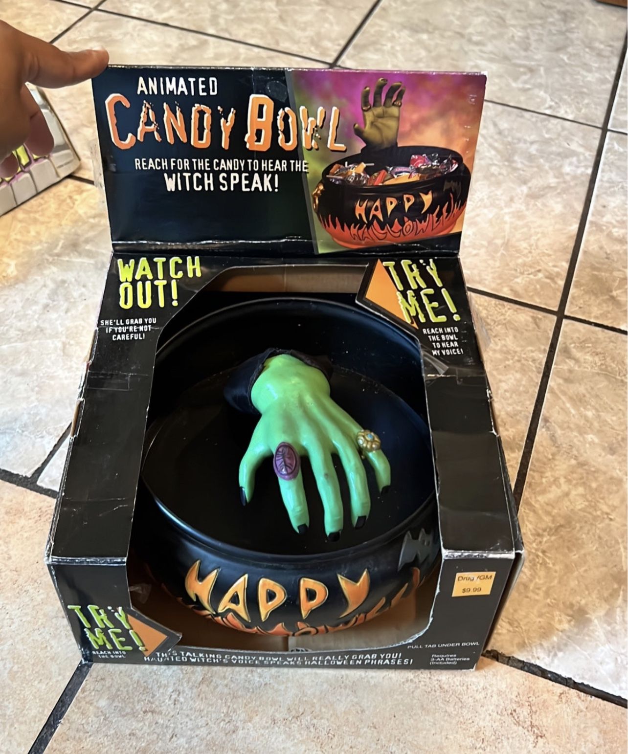 Vintage GEMMY Happy Halloween Animated Trick or Treat Monster Hand Candy Bowl