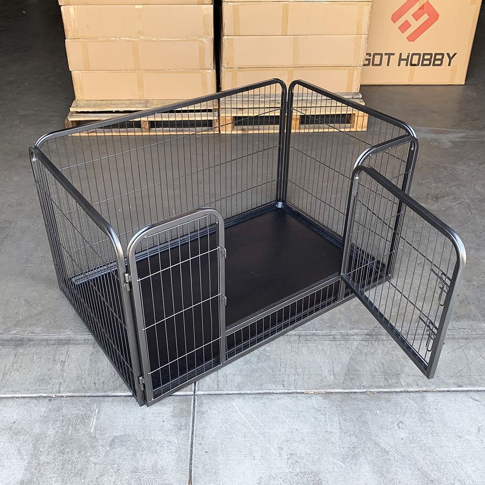 $95 (New) Heavy duty dog pet playpen with plastic tray indoor outdoor cage kennel 4 panel 49x32x28”