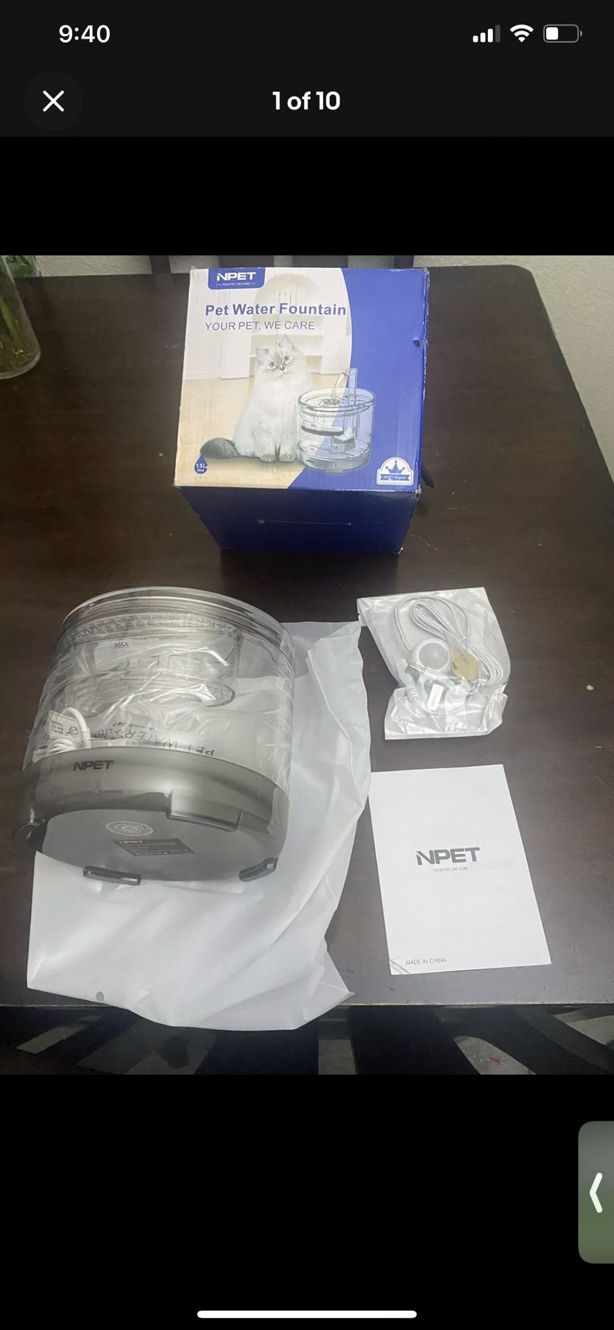 Pet Water Fountain Cat Drinking Fountain, Brushless Quiet Pump with Sensor, 1.5L