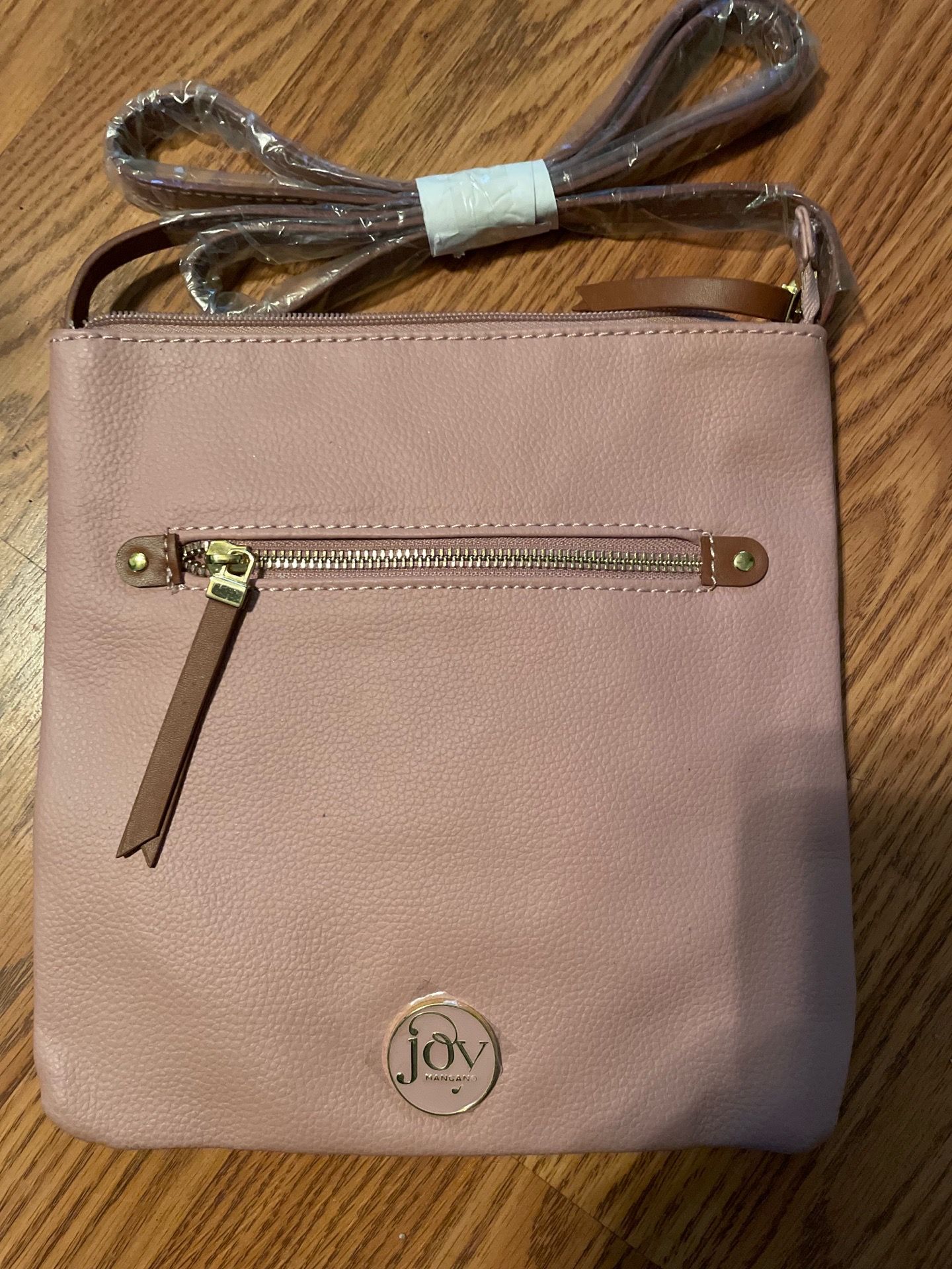 Joy Mangano Mauve Pink Pebble Leather Crossbody Messenger Handbag.
