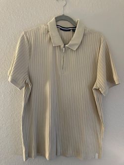 Perry Ellis Beige Ribbed Quarter Zip Polo Shirt Large
